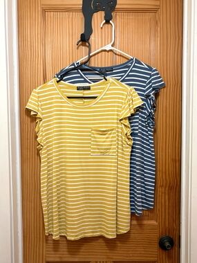 Bundle - Shop Basic USA Women’s Yellow/White & Blue/White Striped Tees Sz L